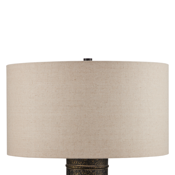 Braille Table Lamp - Rustic Antique Brass Finish, Handcrafted Aluminum Design with Natural Linen Shade