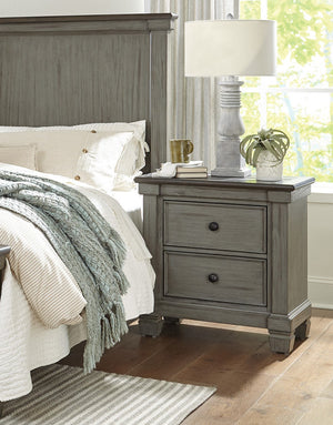 English Elm Transitional-Rustic Weaver 2-Drawer Nightstand in Antique Gray & Coffee Plank Top, Pine/Oak Rustic Charm B011P240234
