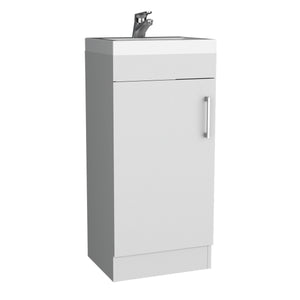 English Elm Madrid 16" Bathroom Vanity Single Door White with Resin Sink, Metal Handle, Space-Saving Cabinet and Shelf B200S00392