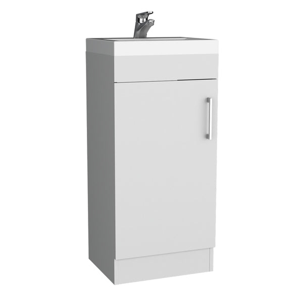 English Elm Madrid 16" Bathroom Vanity Single Door White with Resin Sink, Metal Handle, Space-Saving Cabinet and Shelf B200S00392