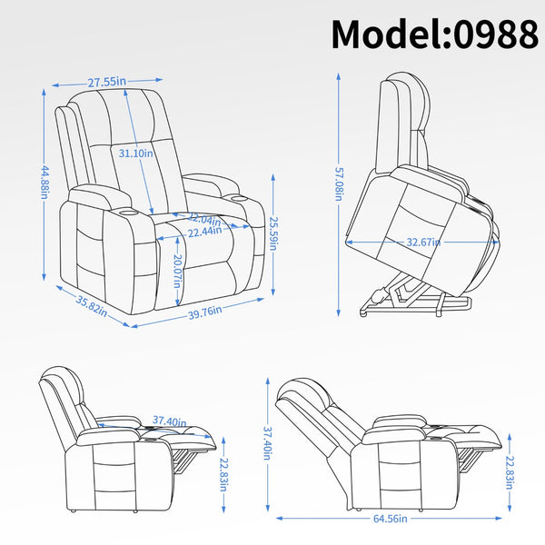 English Elm Infinite Power Lift Recliner with Massage Heating and Usb for Elderly Support W1803S00057