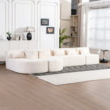 English Elm 143.7" Upholstered Sofa Free-Combined Sofa Couch With Two Chaise Lounge and Five Back Pillows For Living Room, Beige