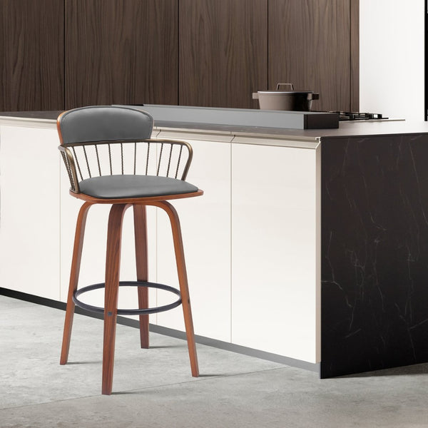 English Elm Willow Swivel Barstool Walnut Frame with Faux Leather Seat for Kitchen Island or Home Bar B2736P464840