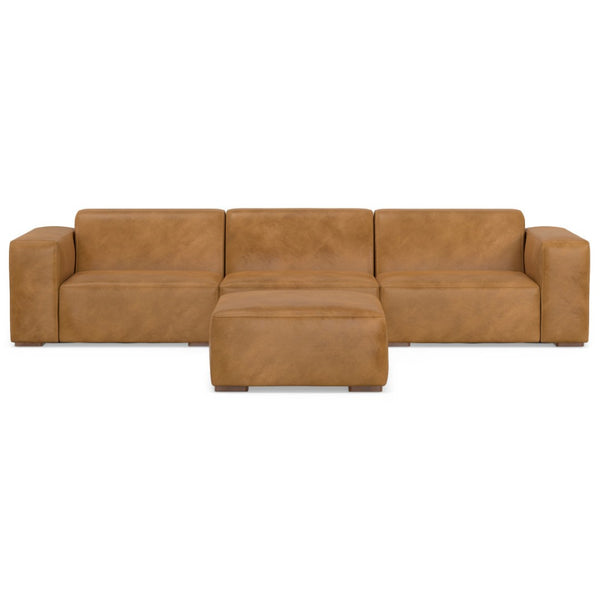English Elm Rex 3-Seater Sofa & Ottoman Set: Luxurious Sienna Leather, Comfort-Driven Design, Modern Style B136P199216-GIGA