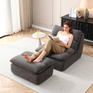 English Elm 32" Tufted Foam Chaise Lounge with Matching Ottoman for Adults Bedroom Living Room Grey W1117P436336