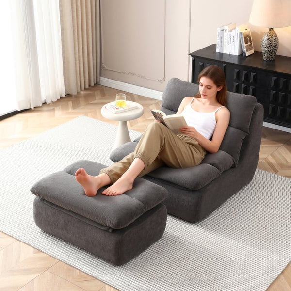 English Elm 32" Tufted Foam Chaise Lounge with Matching Ottoman for Adults Bedroom Living Room Grey W1117P436336