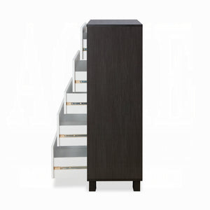 English Elm White 5-Drawer Chest in White and Espresso Finish — Sleek Rectangular Design, Ample Storage, Modern Style B062P209032