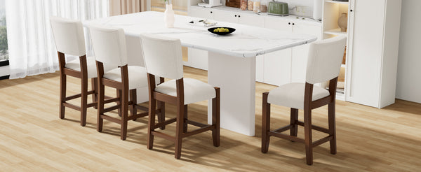 English Elm Mid Retro Counter Stools Set of 4 — Linen Upholstered Backed Bar Chairs with Solid Wood Legs, Durable 250lb Capacity Off White N752P269653K