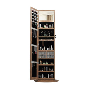English Elm 360°swivel Jewelry Armoire with Led Interior Full Length Mirror Walnut Finish W3406P422682