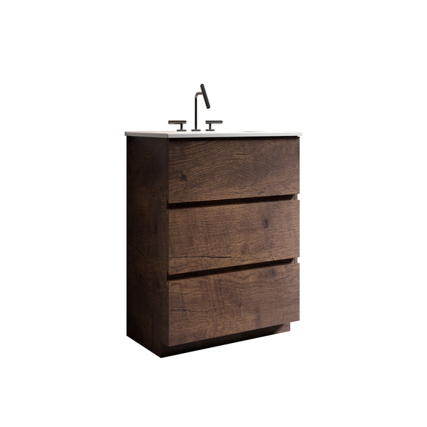 English Elm TIA 24" Wall Mount Space Grey Bathroom Vanity with Ceramic Basin, 20% More Storage, Soft-Close Drawers White+Walnut W1865S00071