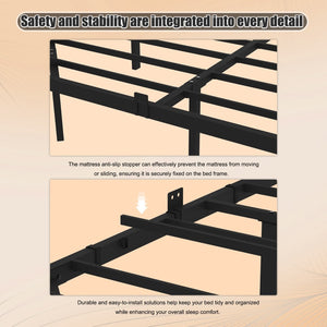 English Elm Queen Metal Platform Bed Frame with Led Lighting Storage Boards and Steel Slat Support W311P416235