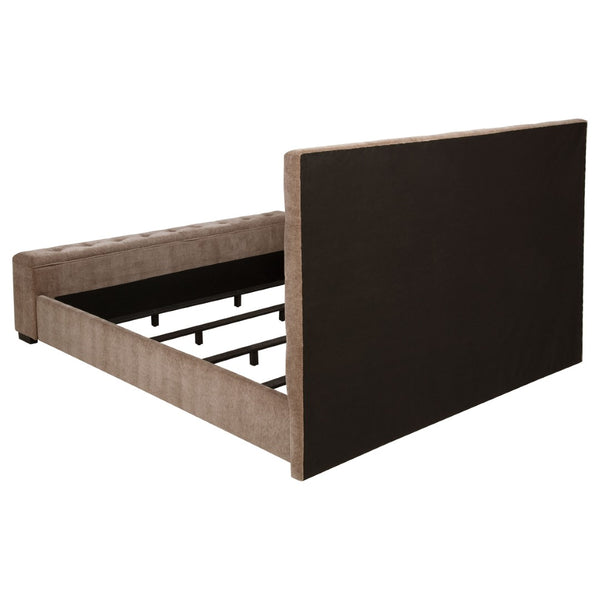 English Elm Crombie Tufted Brown Upholstered King Bed with Flame Visualizer and Bluetooth Speaker B062S01664