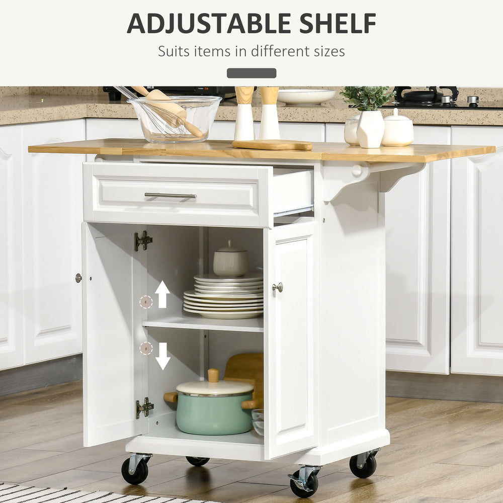 English Elm Homcom Versatile Rolling Kitchen Island With Drop Leaf, Storage Drawer, Towel Racks & Natural Wood Top W2225P200613