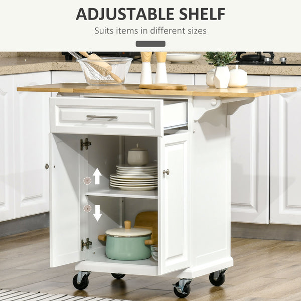 English Elm Homcom Versatile Rolling Kitchen Island With Drop Leaf, Storage Drawer, Towel Racks & Natural Wood Top W2225P200613
