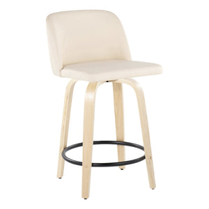 English Elm Toriano 24" Fixed Height Counter Stools - Set Of 2 With Cream Faux Leather & Swivel, Modern Design B202S00124-GIGA