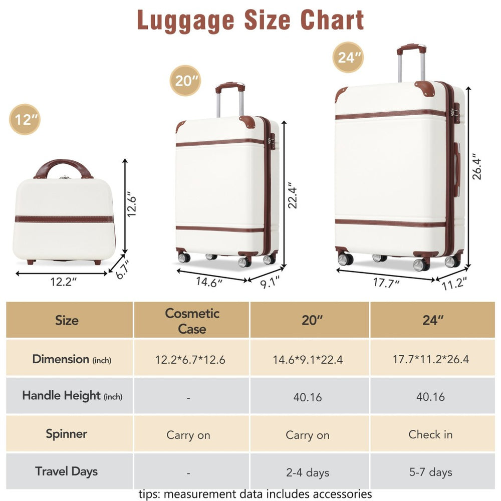 English Elm Hardshell 3 Piece Luggage Set Abs Spinner Suitcase with Tsa Lock Carry on Travel White N732P171583K