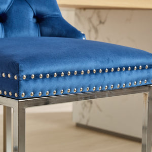 English Elm 25" High Back Velvet Counter Stools Set of 2 with Deep Button Tufting, Spring-Cushion Comfort & Chrome Base Blue W1143P217852