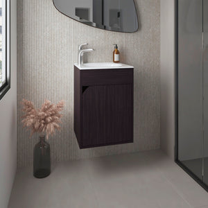 English Elm Bethel 40" Floating Wide One-Door Vanity with Resin Sink, Two Shelves, Kronos Wengue Black Finish B070P337052