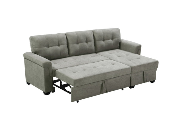 English Elm Jardin Reversible L-shaped Sectional Sleeper Sofa with Chaise Storage and Tufted Fabric Light Gray B2749S00176