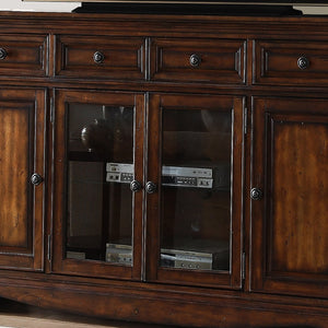 English Elm Parliament Traditional Hardwood Media Console with Bronze Hardware and Glass Doors B108P468547