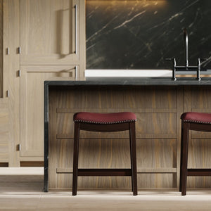 English Elm 26in. Counter Height Hardwood Barstool Nailhead Faux Leather Seat Kitchen Dining Red B2751P436416