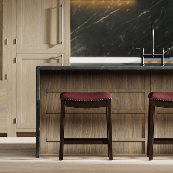English Elm 26in. Counter Height Hardwood Barstool Nailhead Faux Leather Seat Kitchen Dining Red B2751P436416