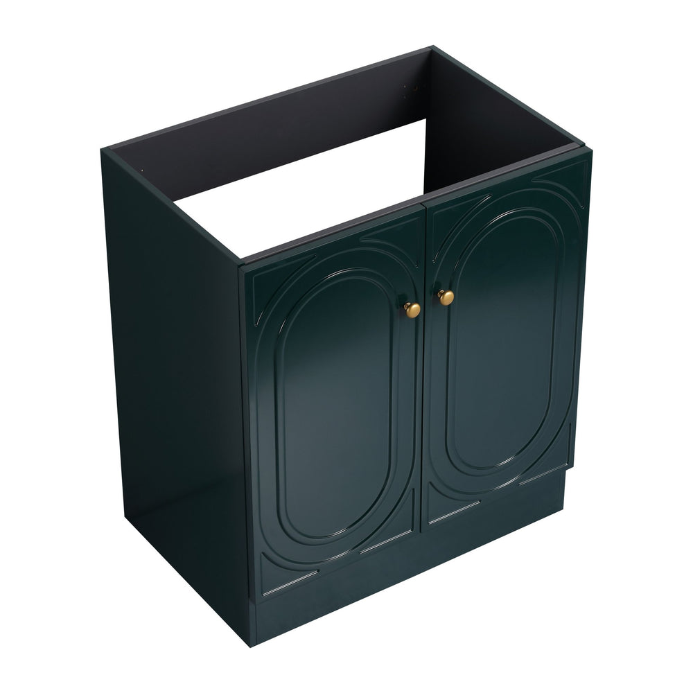 English Elm 30" Modern Freestanding Bathroom Vanity with Integrated Basin, Adjustable Shelf & 3 Metal Handles Dark Green W999P241072