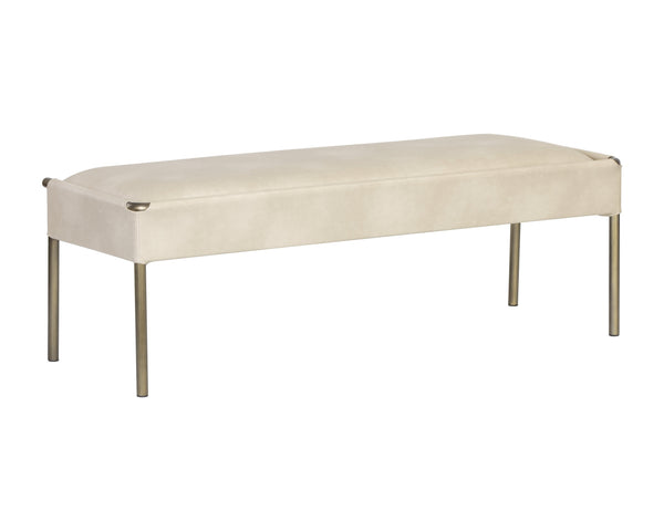 Sunpan Bellevue Upholstered Bench with Antique Brass Frame - Stylish, Unique Textures for Modern Spaces Bravo Cream