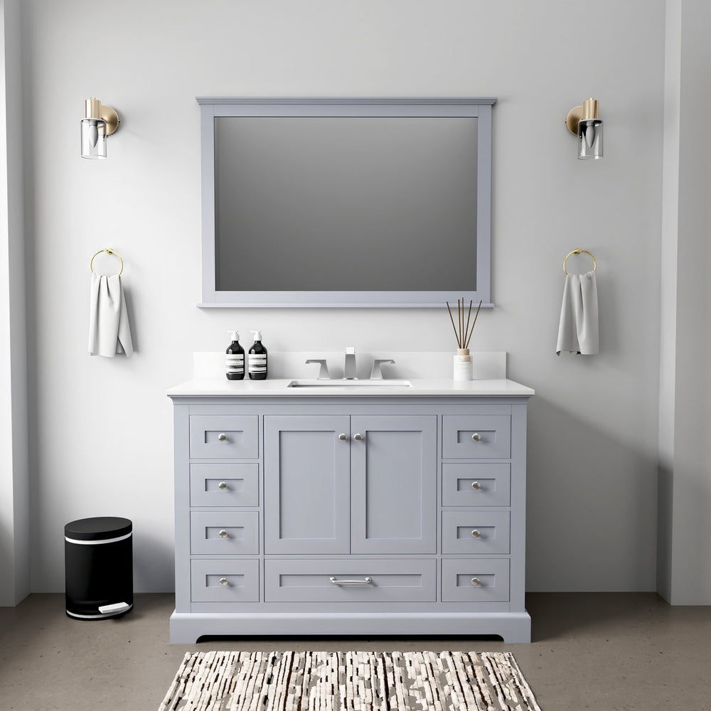 English Elm Dark Grey 48 in Single Bath Vanity with White Quartz Top, Soft-Close Drawers, Solid Wood Storage B2731P258215