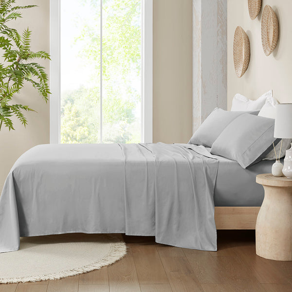JLA Home Madison Park - Deep Organic Cotton Sheet Set 300TC Sateen — Ultra-Soft Breathable Deep-Pocket Fit to 18" (OEKO-TEX) Grey MP20-8248