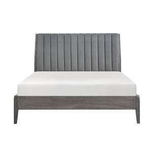 English Elm Modern Queen Platform Bed Dade Collection Gray Velvet Channel-Tufted Headboard, Wood Frame, No Box Spring Required B011P210119