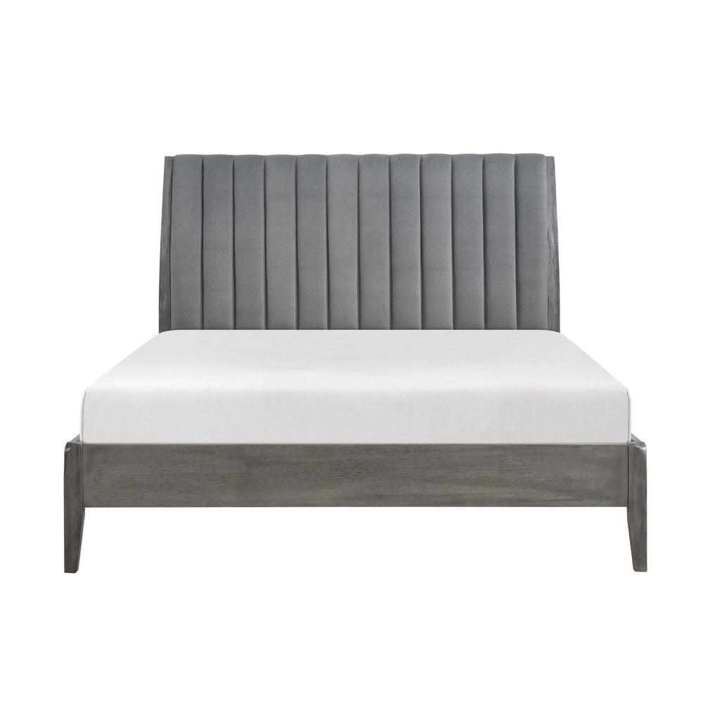 English Elm Modern Dade California King Platform Bed Gray Velvet Channel Tufted Headboard Solid Wood Legs 96" B011P231740