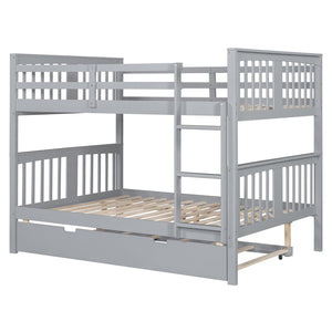 English Elm Full Over Bunk Bed with Twin Trundle Solid Pine Frame Gray Convertible LT100204AAE-1