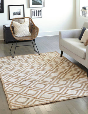 Unique Loom Braided Jute Bengal Hand Braided Geometric Rug Natural, Ivory 8' 0" x 10' 0"