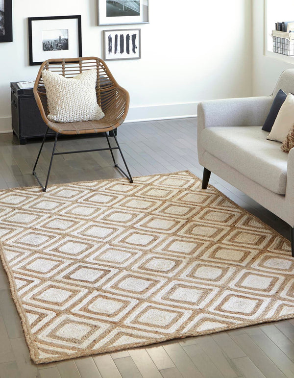 Unique Loom Braided Jute Bengal Hand Braided Geometric Rug Natural, Ivory 8' 0" x 10' 0"