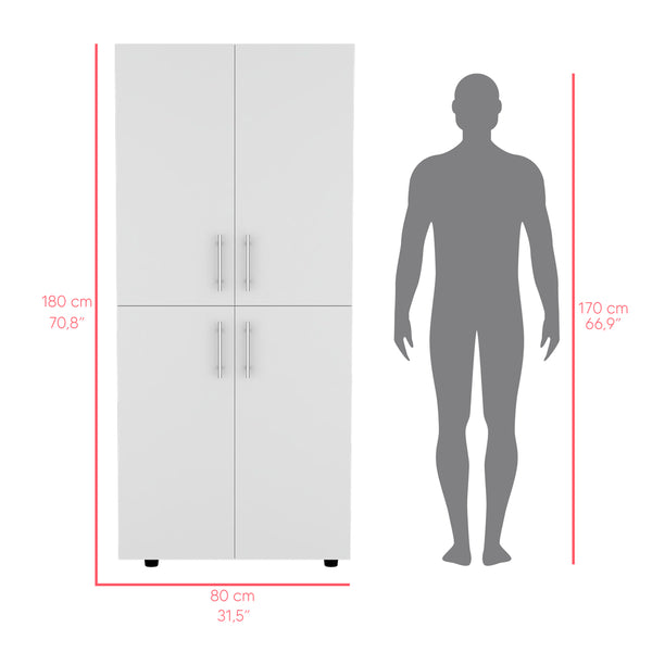 English Elm Armoire Moscow White Bedroom Wardrobe with Dual Cabinets, Hanging Rods & Shelves — Durable Engineered Wood B092S00263