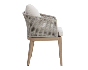 Sunpan Capri Outdoor Dining Armchair - Stylish, Durable Teak & Greymix Weave for Ultimate Comfort & Elegance Drift Brown / Palazzo Cream