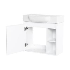 English Elm 24'' Floating Wall Mounted Bathroom Vanity with Ceramic Sink and Soft Close Cabinet Glossy White W999P426636