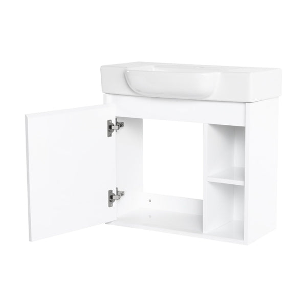 English Elm 24'' Floating Wall Mounted Bathroom Vanity with Ceramic Sink and Soft Close Cabinet Glossy White W999P426636