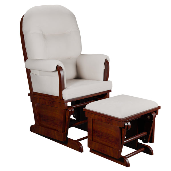 English Elm Glider Beige Microfiber Chair w Ottoman - Luxurious Smooth Gliding Motion, Side Pocket, Solid Wood Craftsmanship B011P373712