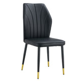 English Elm 4 Modern Dining Chairs With Stylish Pu Patterned Backrest and Black Metal Legs For A Comfortable Home Experience In The Kitchen, Bedroom and Office.