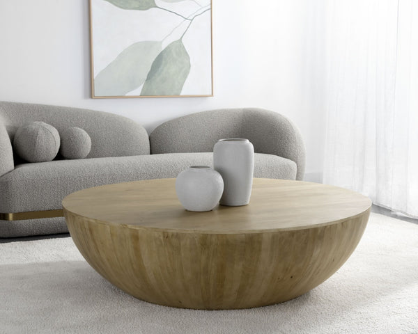 Sunpan KINSLEY Large Rustic Mango Coffee Table - Handcrafted Drum Style with Unique Artisan Touches 110923