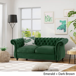 English Elm Christopher Knight Home® - LOVESEAT Plush Velvet Tufted Diamond Stitch with Nailhead Trim and Scrolled Arms for Luxe Comfort Emerald 63045.00NVLTEMD