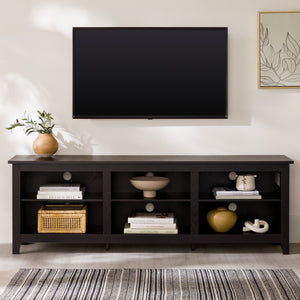 English Elm Walker Edison - Modern 70" Transitional TV Stand 3-Shelf Open Storage for 80" TVs in Black Wood Grain, 250lb Capacity B185P169320
