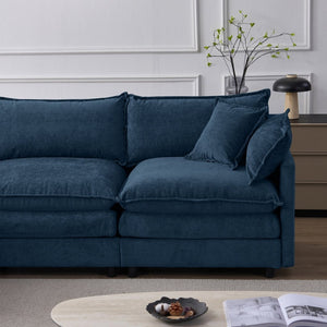 English Elm 105" L-shaped Chenille Sectional with Ottoman Pocket Spring Living Room Sofa Blue W1097S00231