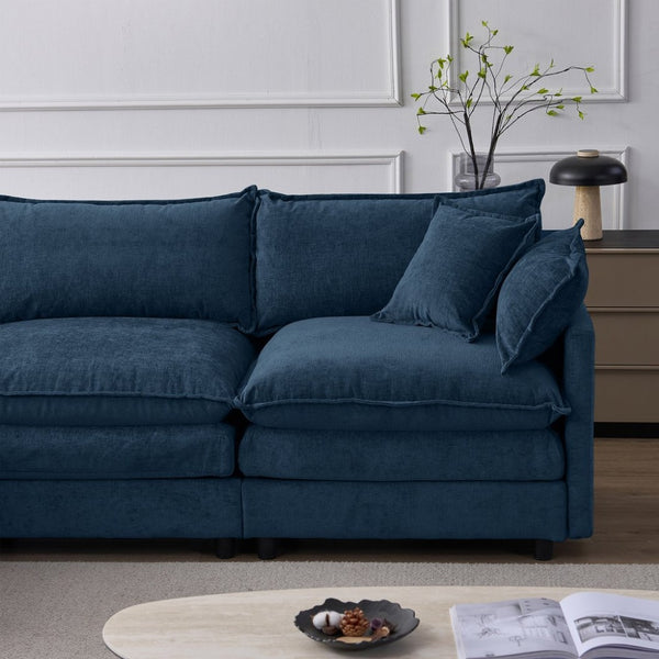 English Elm 105" L-shaped Chenille Sectional with Ottoman Pocket Spring Living Room Sofa Blue W1097S00231