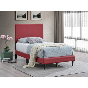 English Elm Baron Full Bed Frame with Faux Leather Upholstery, Slat Support, Adjustable Headboard Height, Fits 7–13" Red 26.37 L x 45.47 W x 7.48 H B078P380175