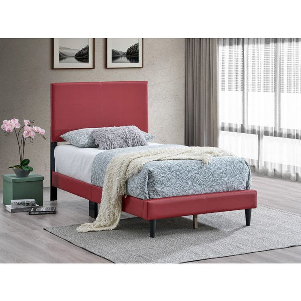 English Elm Baron Full Bed Frame with Faux Leather Upholstery, Slat Support, Adjustable Headboard Height, Fits 7–13" Red 26.37 L x 45.47 W x 7.48 H B078P380175