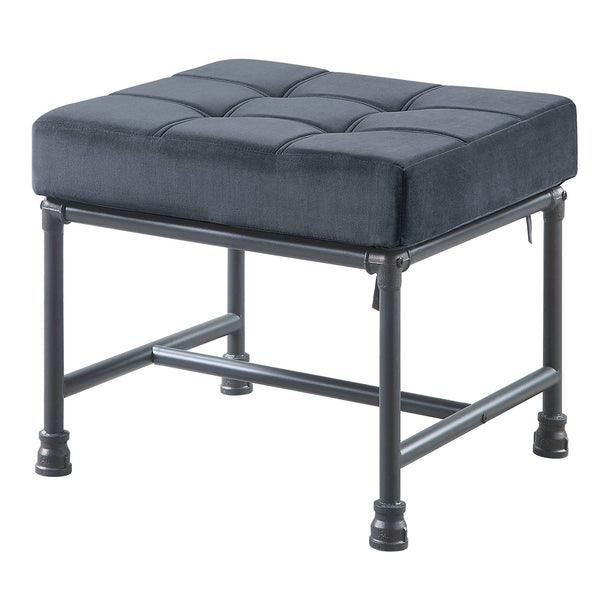English Elm Grey Memory Foam Ottoman with Velvet Upholstery and Industrial Water Pipe Frame, Sandy Grey Accent Pillow Included B062P185730