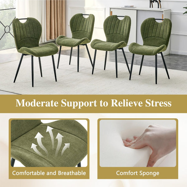 English Elm Set of 4 Olive Fabric Dining Chairs Ergonomic Cushion Black Steel Frame Modern Black+Green W1151P454883